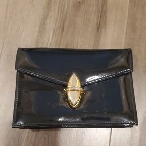Susan Gail Glossy Black Clutch with Gold Accent